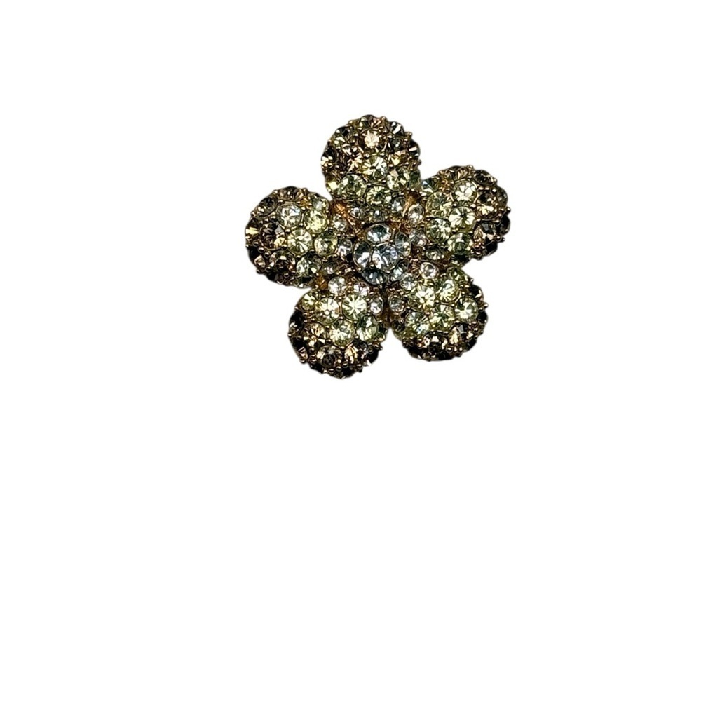 Nolan Miller vintage Pave Flower Rhinestone Pin Pendant Brooch Amber